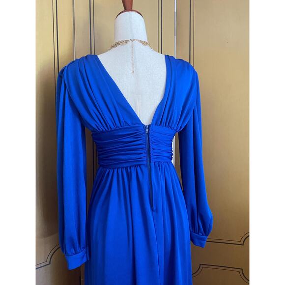 Vintage maxi dress with gathered waist in cobalt blue, size M - Picture 9 of 9